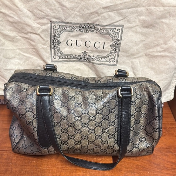 Gucci Vintage Beige & Black Monogram Tote. - Picture 1 of 14